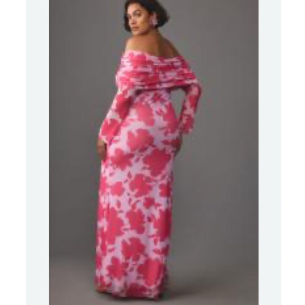 NWT Anthropologie AFRM Long-Sleeve Off-The-Shoulder Mesh Maxi Dress - Picture 2 of 14